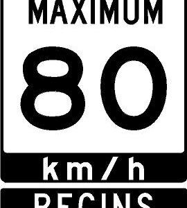 Roll Up Sign 36x48 White  PP Maximum 80km/h Begins (RB-2)