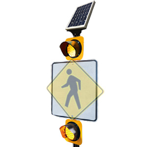 Ensemble Clignotant Ambre 8" solaire double - 24/7 - fond jaune