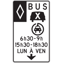 Voie réservée aux bus, covoiturage et véhicule électrique avec heures(2), jours