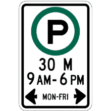 PARKING RESTRICTED with duration, times and days