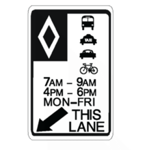 RESERVED LANE - One or multiple vehicle Classes, ground-mounted, days and times