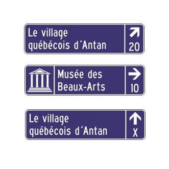 Acheminement d'équip. touristiques privés avec ou sans picto, flèche et distance