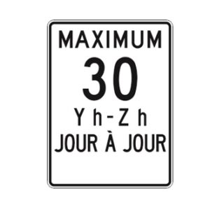 Limite de vitesse: maximum 30 km/h et période
