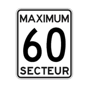 Limite de vitesse: maximum 60 dans un secteur