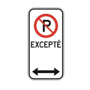 Stationnement réglementé vers la gauche et vers la droite (Excepté)