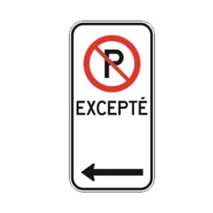 Stationnement réglementé vers la gauche (Excepté)