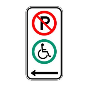 Stationnement réservé pour les handicapés vers la gauche