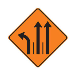 Signal avancé de direction des voies, à gauche et 2 tout droit