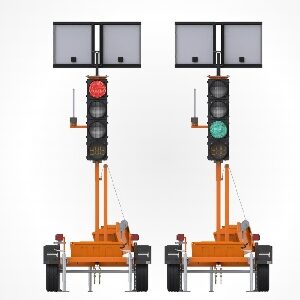 Ensemble de deux feux  de chantier sur Remorque (Communication Radio)